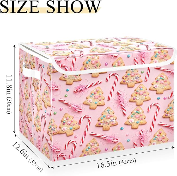 Christmas Tree Cookies Candies Storage Bins with Lids Foldable Storage Basket with Handles Collapsible Large Fabric Organizer Containers for Clothes Shelves Closet Office Home
