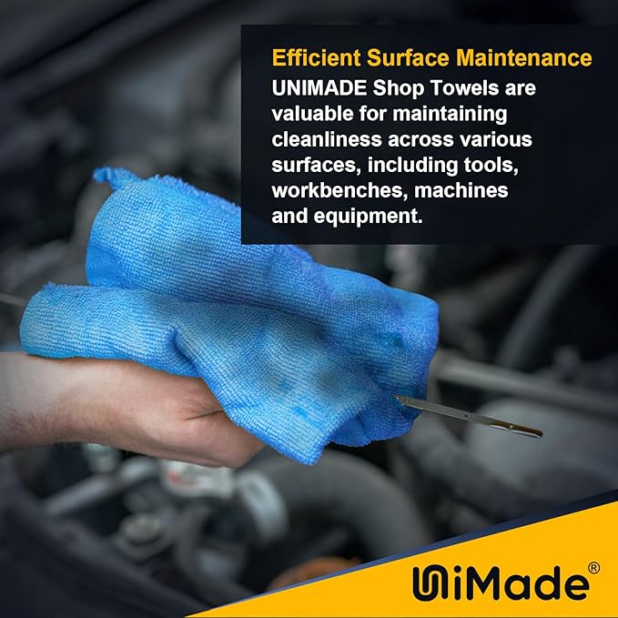 UNIMADE Shop Towels Rags, 150 Pack Reusable Shop Rags Bulk Microfiber Cleaning Cloth Lint Free Cleaning Towels for Car Kitchen Automotive Bar Mechanic Restaurant Garage, 11.5"x 11.5", Blue