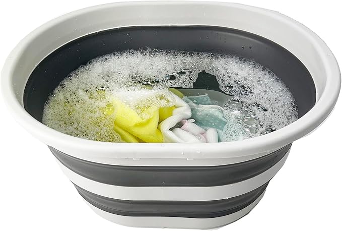 SAMMART 22L (5.8 Gallons) Collapsible Plastic Laundry Basket-Oval Bin/Foldable Storage Container/Pop Up Organizer-Portable Washing Tub-Space Saving Laundry Hamper (1, Grey/Steel Grey)