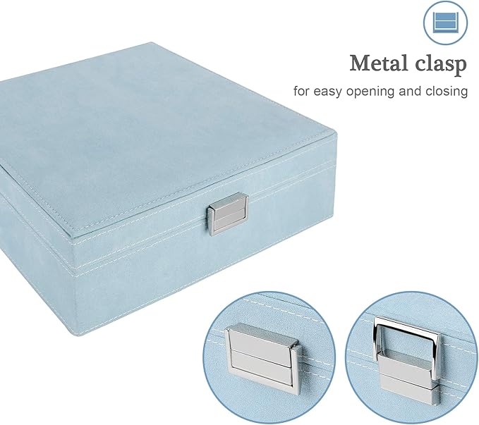 ProCase Velvet Jewelry Box Organizer for Women, 2 Layer Jewelry Display Storage Holder Case for Necklace Earrings Bracelets Rings -Blue