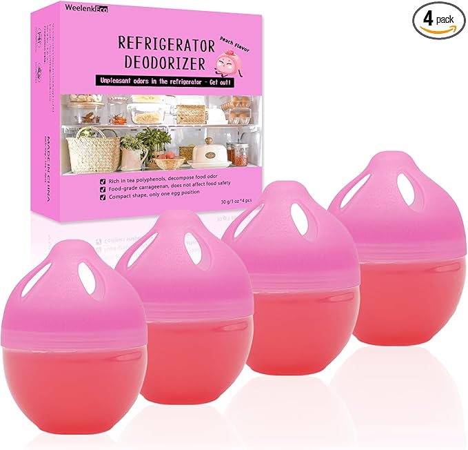 WeelenkEco Refrigerator Deodorizer – More Effective Than Baking Soda, Effectively removes stubborn refrigerator odors, Natural Gel (4 Pcs/Peach Flavor)