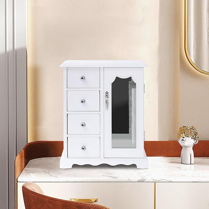 Jewelry Box for Women, 4 Layer Jewelry Holder Organizers Large Jewelry Storage Case with Mirror ,Double Doors, Ring Necklace Carousel, for Necklaces Earrings Rings Bracelets Christmas New Year Gifts