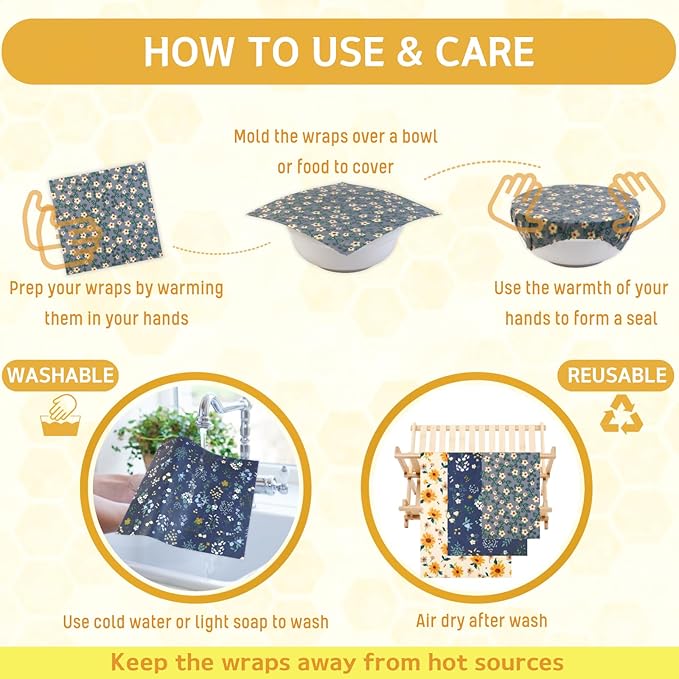 Reusable Beeswax Wrap - 9 Pack Beeswax Wraps for Food, Eco-Friendly Beeswax Food Wraps, Bread Sandwich Wrapper - Organic, Sustainable, Zero Waste, Reusable Plastic-Free Food Storage Wrap, 1XL, 3M, 5S