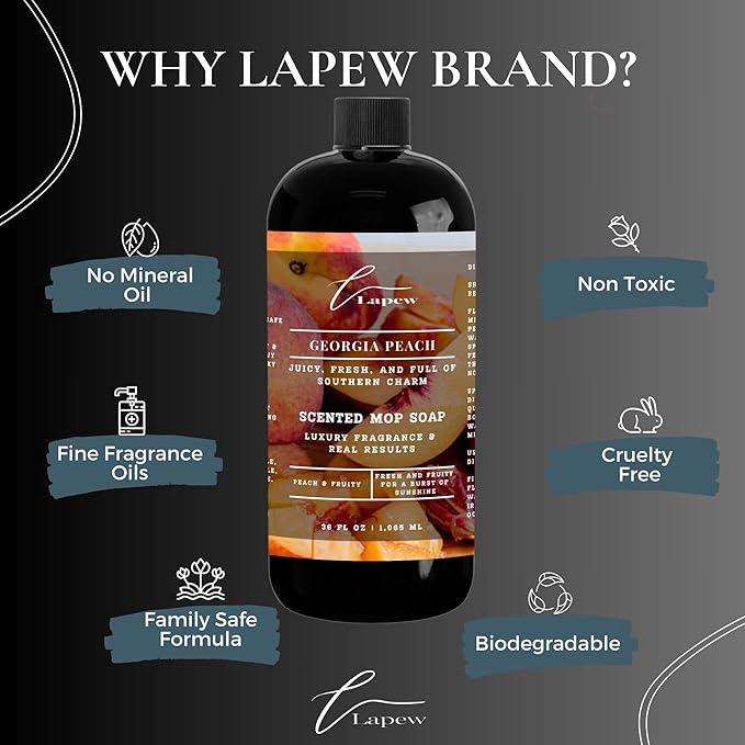 Lapew Georgia Peach Scented Mop Soap Concentrate 36 oz | Premium Fragranced Floor Cleaner | Streak-Free | Hard Floor Cleaning Solution | Eco Friendly | Made in USA