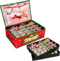 Hysagtek Ornament Storage Box, Underbed Christmas Ornament Storage Container with Dividers, 2 Removable Trays for 48-3” Ornaments, Christmas Storage Containers with Handles for Holiday Decorations