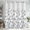 Dark Blue Bamboo Leaves Shower Curtain with Snap in Liner Set, Modern Boho Plant Aesthetic Design Bathroom Decorative Curtains, Waterproof Double Layers Fabric No Hook Shower Curtain, 71x74 inch