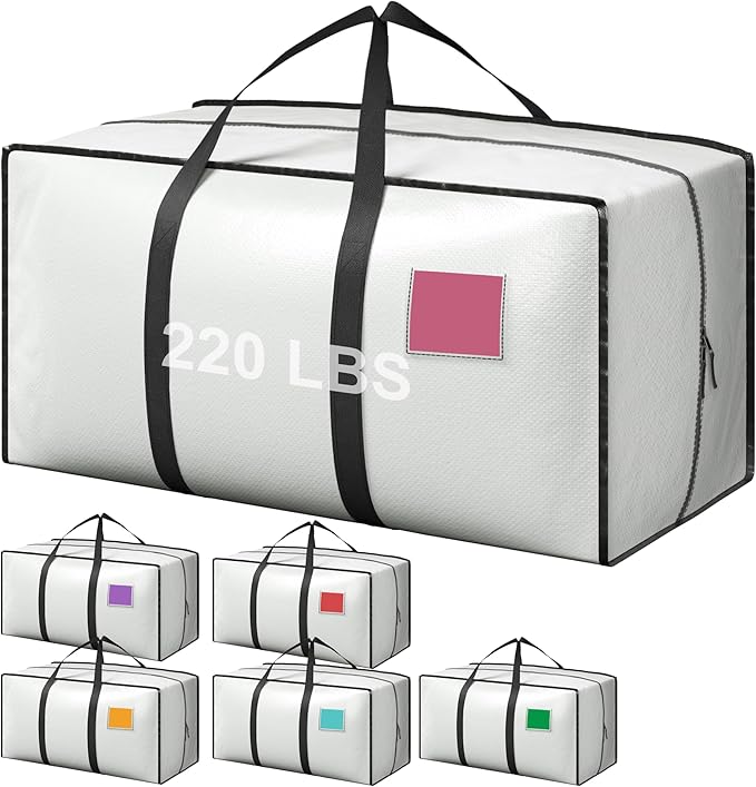 RMOHRO 6 Pack Extra Heavy Duty Large Moving Bags with Reinforced Zipper & Wide Handles, Waterproof Storage Bins for Clothes, College Dorm, Travel, and Home Organization, White