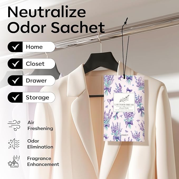MYARO 20 Packs Lavender Linen Scent Sachet Long Lasting Closet Drawer Deodorizer Home Air Freshener Room Odor Eliminator