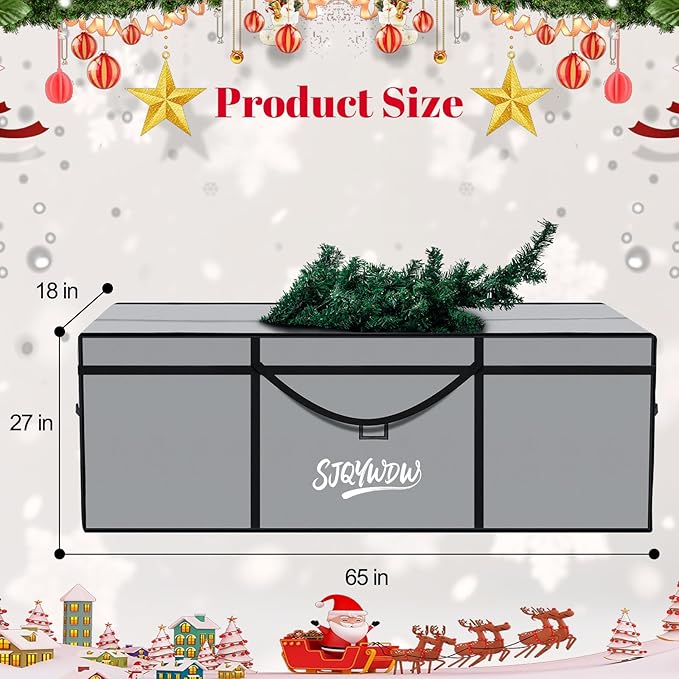 Christmas Tree Storage Bag, 9 Ft Christmas Tree Bag, Reusable Heavy Duty 600D Oxford Cloth, Built-in Double Mesh Bags, Double Zippers for Large Artificial Tree(65×18×27in, Gray)