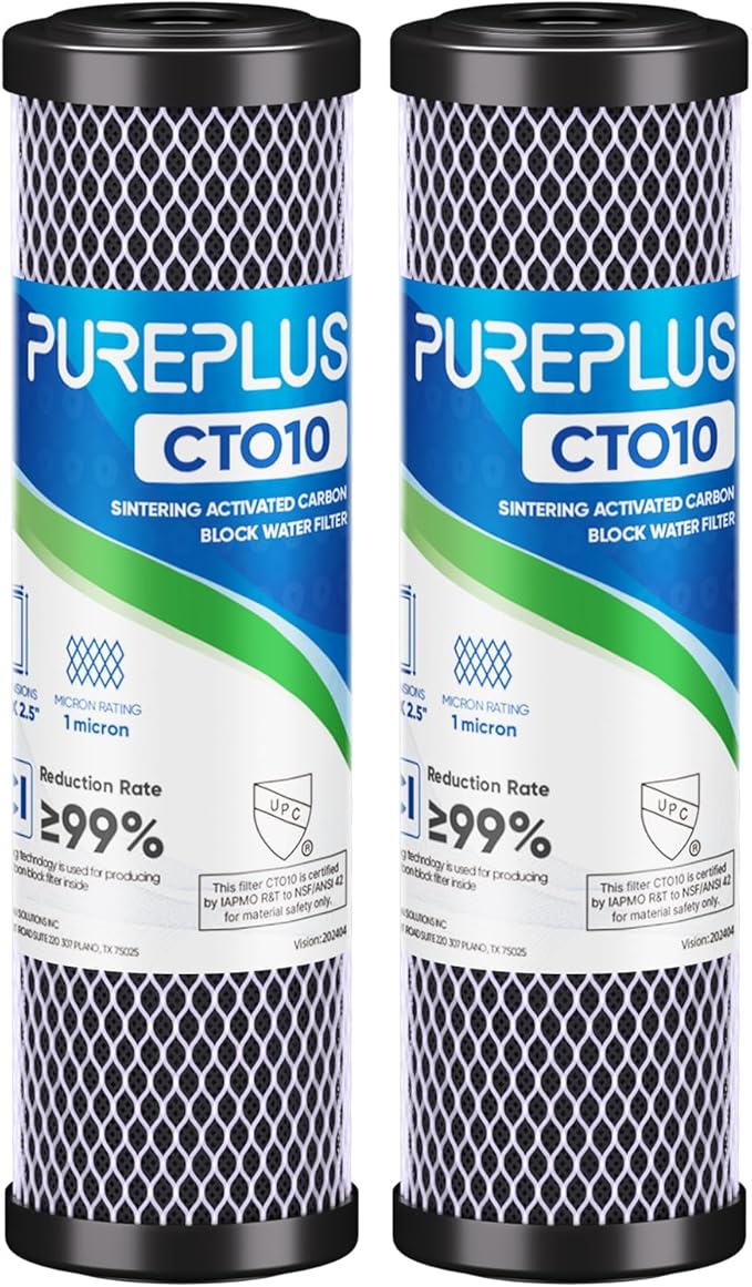 1 Micron 2.5" x 10" Whole House CTO Carbon Water Filter Cartridge Replacement for Under Sink Water Filter System, Dupont WFPFC8002, WFPFC9001, FXWTC, SCWH-5, WHEF-WHWC, WHCF-WHWC, AMZN-SCWH-5, 2Pack
