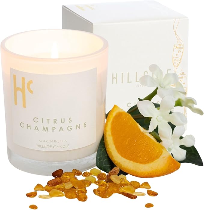 Citrus Champagne Single Wick Soy Candles, Luxury Scented Candles for Home - Up to 60 Hour Burn Time, Cruelty-Free Soy Wax Blend - Citrus Fragrance, Notes of Berries & Jasmine (9 oz)