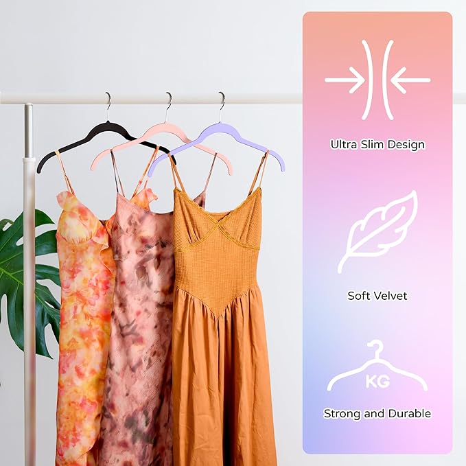 Sishynio 30 Pack Multicolor Velvet Shirt Hangers – Non-Slip Slim Flocked Hangers with Notches, Space-Saving Felt Closet Organiser for Shirts, Dresses, Suits