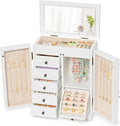 Jewelry Box Organizer, Farmhouse Wooden Jewelry Boxes for Women Girls, 6 Layer Jewelry Case Storage with Bracelet Holder Display Hooks for Necklaces Earrings Rings Bracelets (Weathered White)