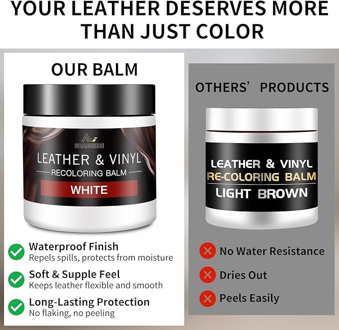 Leather Recoloring Balm and Scratch Repair Kit, White Leather Restorer for Couches, Furniture, Car Seats, Leather Paint & Stain for Sofa, Chairs, Bags, and More