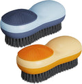 Laundry Stain Brush Two-Side Soft Bristle Scrub Brush for Stain Removal Silicone Household Clothes Washing Brush Dual-use Scrubbing Brush for Clothes Underwear, 2 Pack (Blue and Orange)