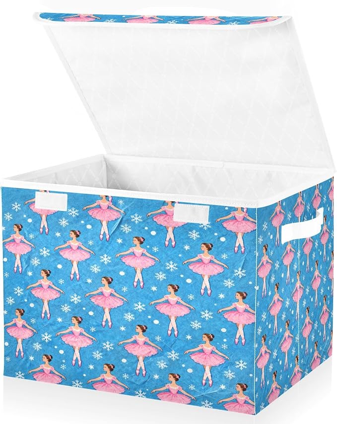 Christmas Ballet Dancer Snowflake Storage Bins with Lids Foldable Storage Basket with Handles Collapsible Large Fabric Organizer Containers for Clothes Shelves Closet Office Home