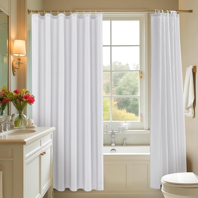 Biscaynebay Fabric Shower Curtain Liner 72x72 Inch-4 Packs White Water Resistant Bathroom Curtains-Hotel Soild Polyester Shower Liners Washable with Magnets