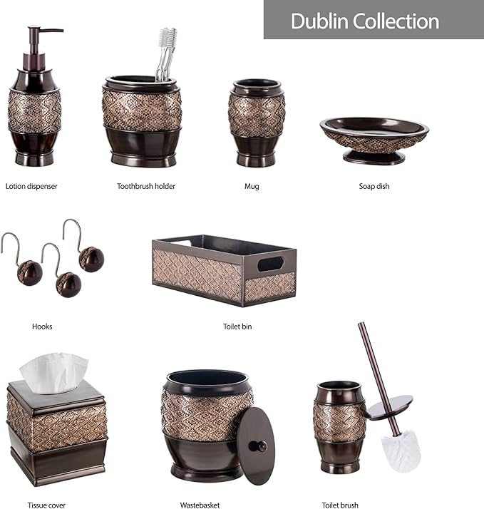 Creative Scents Dublin Toilet Brush Set - Toilet Bowl Cleaner Brush and Holder - Decorative Toilet Bowl Scrubber - Space Saving Design 5" x 5" x 15"H, Contemporary Toilet Bowl Cleaner (Brown)