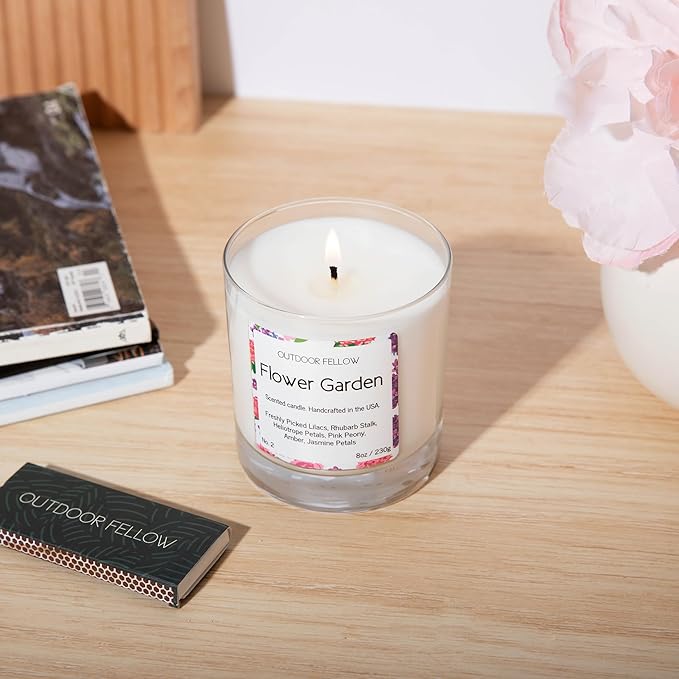 Outdoor Fellow Flower Garden Candle, 8oz, Lilac & Jasmine, 50-Hour Burn Time, Spring Scented Candle, Relaxing Fragrance, Elegant Gift for Any Occasion
