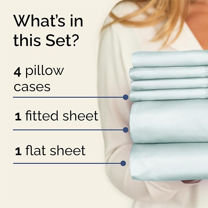Queen 6 Piece Sheet Set - Comfy Breathable & Cooling - Ultra-Soft Hotel Luxury Bedding Set with 8-16 Inch Deep Pockets - 1 Flat & 1 Fitted Sheet & 4 Pillowcases - Wrinkle Free & Easy Care - Ice Blue