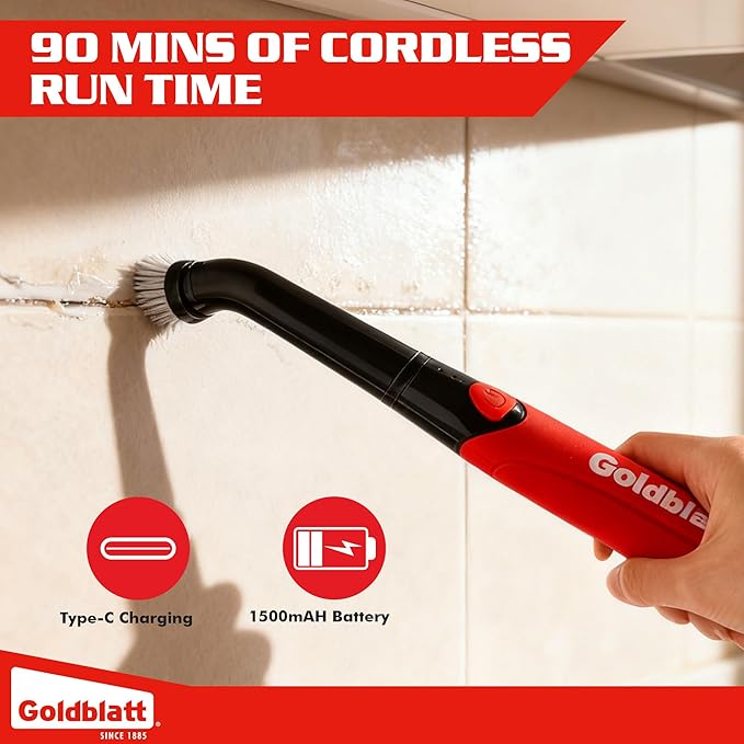 Goldblatt Cordless Electric Spin Scrubber, Power Scrubber with Battery Indicator Light, Waterproof Electric Cleaning Brush for Grout, Tile, Bathroom, Kitchen, Tub Cleaning