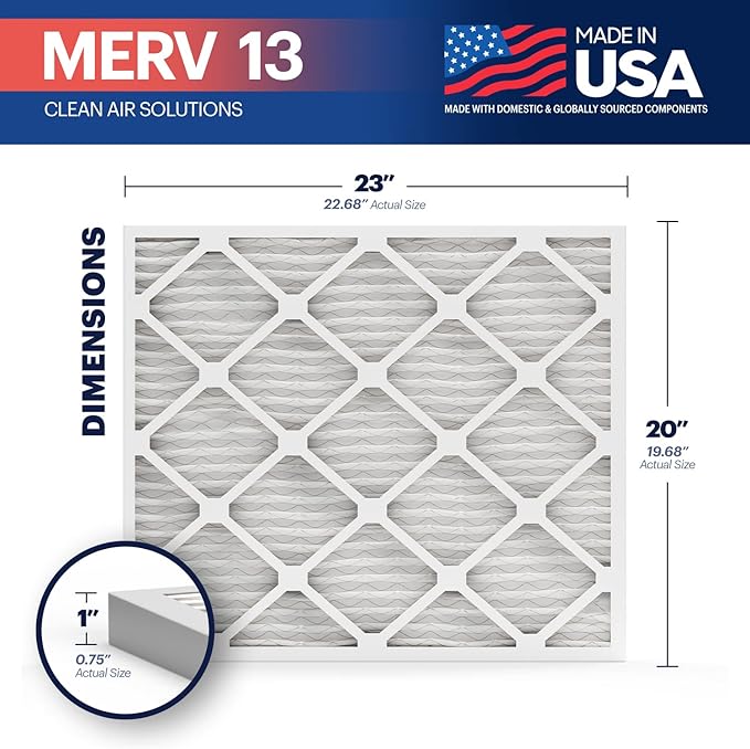 BNX TruFilter 20x23x1 Air Filter MERV 13 (6-Pack) - MADE IN USA - Electrostatic Pleated Air Conditioner HVAC AC Furnace Filters for Allergies, Pollen, Mold, Bacteria, Smoke, Allergen, MPR 1900 FPR 10