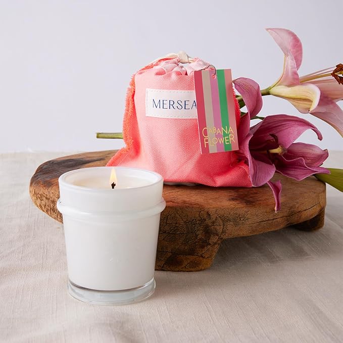 MERSEA Cabana Flower Sandbag Candle, Scented Candle with Canvas Bag (6.5 oz)