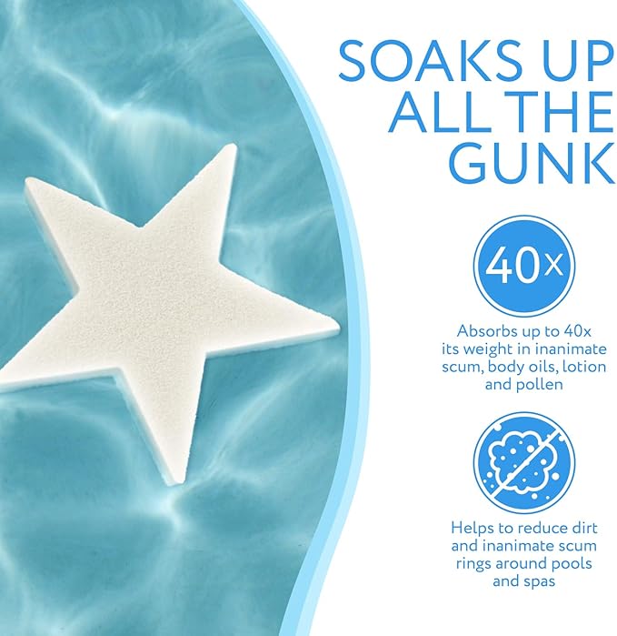 IMPRESA Scum Star Swimming Pool & Hot Tub Oil Absorbing Sponge - 3-Pack, White Star - Spa Scum Absorber & Skimmer Sponge - Pool Accessories - Made in USA