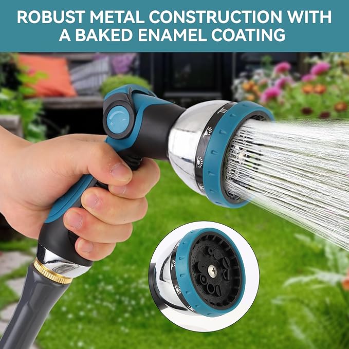 AnyEasy Garden Water Hose Nozzle Metal Heavy Duty Sprayer Thumb Control with 10 Spray Modes Suitable for Watering Plants, Iawn and Garden, Car Washing, Cleaning, Showering Pets and Outdoor Fun, Blue