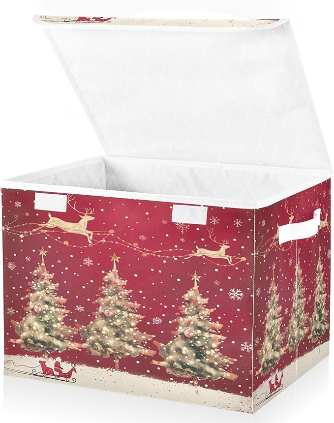 senya Christmas Baskets Collapsible Storage Bins with Lids, Christmas Trees Reindeer Storage Boxes Clothes Baskets for Organizing
