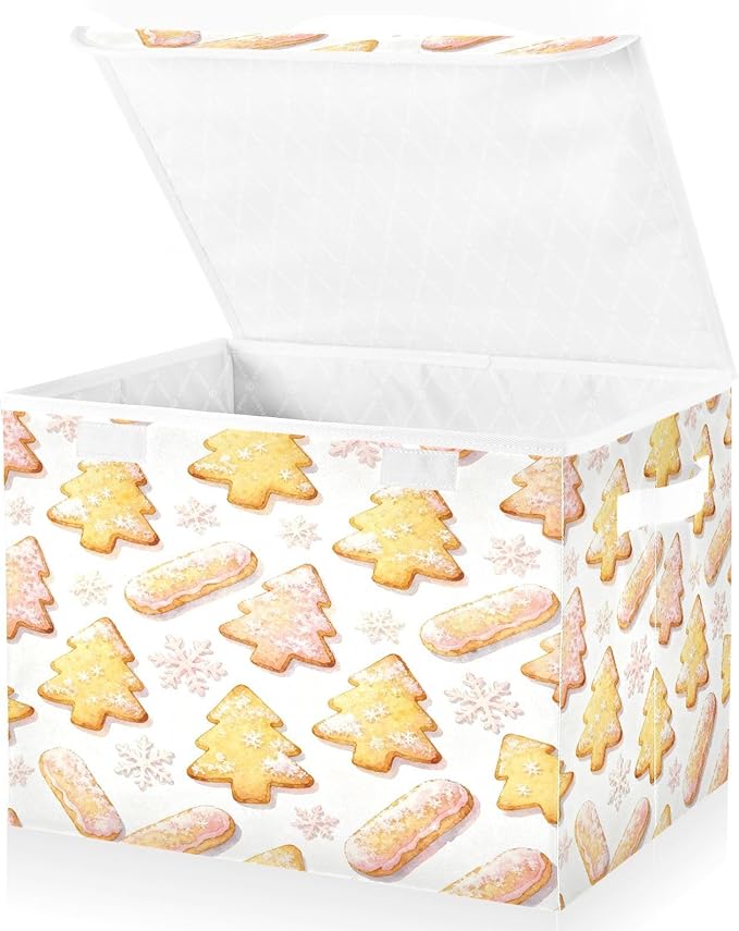 Christmas Tree Cookies Snowflake Storage Bins with Lids Foldable Storage Basket with Handles Collapsible Large Fabric Organizer Containers for Clothes Shelves Closet Office Home