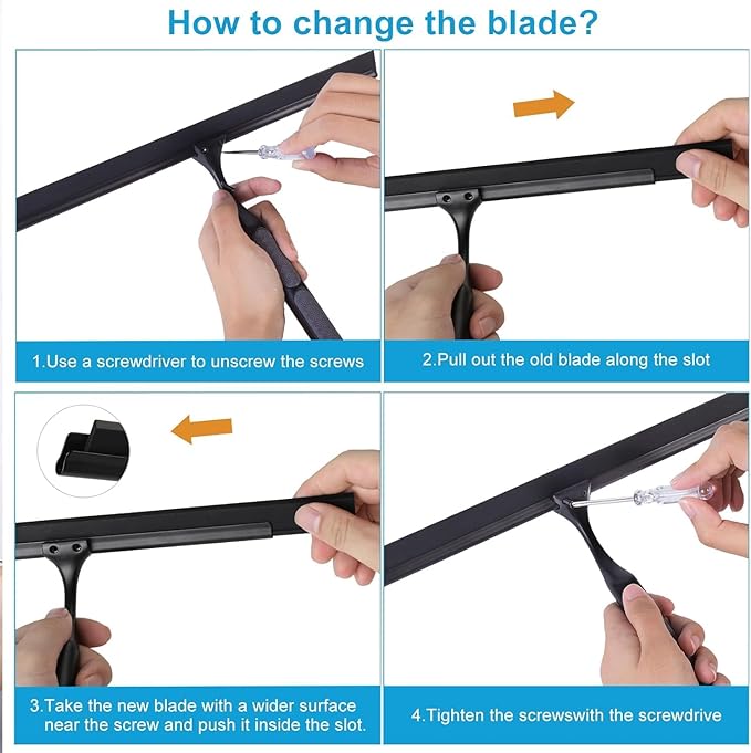 Quntis 12 Inch Squeegee for Shower Glass, Black Shower Squeegee with Adhesive Hooks Heavy Duty, Non-Slip Long Handle, Spare Blade, All-Purpose Squeegee Cleaning for Bathroom Doors Car Window