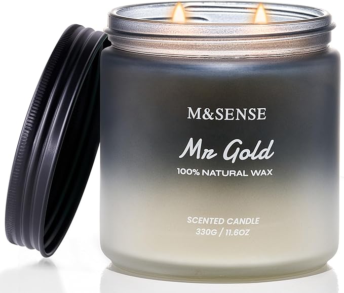 M&SENSE Smoked Leather Scented Men Jar Candle, 11.6oz 2 Wick Large Natural Soy Candle 70 Hours Long Lasting, Highly Scented Home Decor Candle for Men