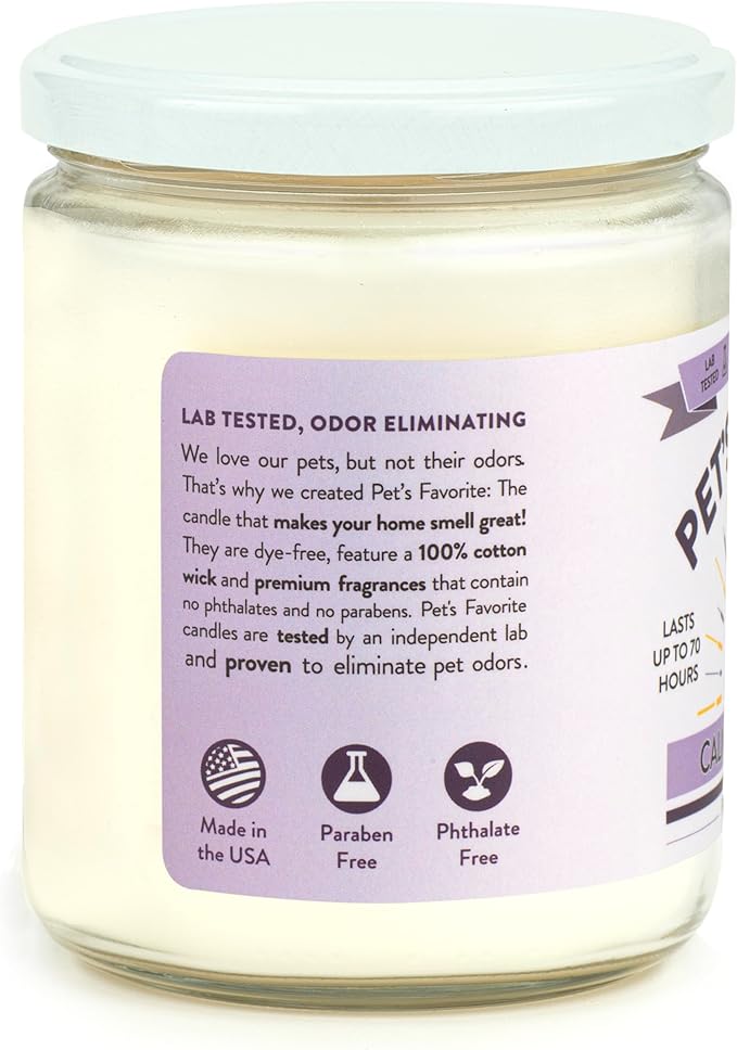 Pet's Favorite Pet Odor Candle, Clean Burning, Long Lasting Scented Candles with a Cotton Wick. (Calming Lavender, Pack of 2)