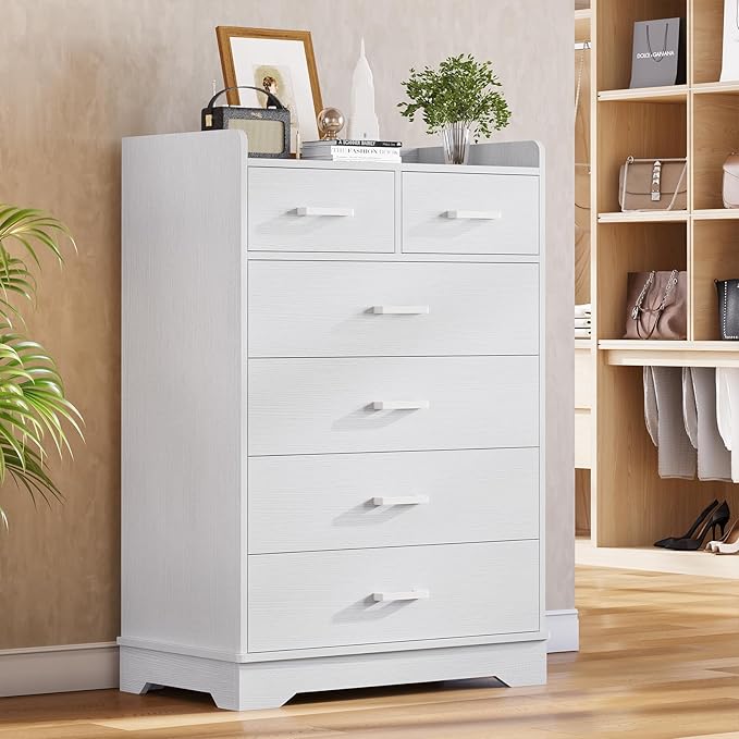 Hasuit White 6 Drawer Dresser, Wooden Storage Chest of 6 Drawers, Vertical Large Capacity Clothing Storage Organizer, Tall Dressers for Bedroom, Hallway, Entryway