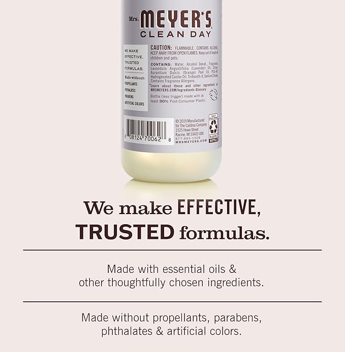 MRS. MEYER'S CLEAN DAY Room and Air Freshener Spray, Non-Aerosol Spray Bottle Infused with Essential Oils, Lavender, 8 fl. oz