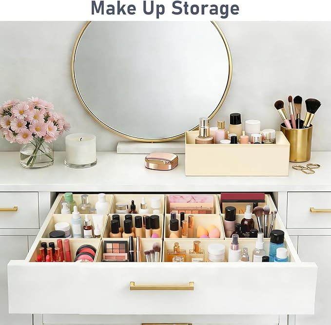 DIMJ Drawer Organizer Clothes, 28 Pack Dresser Organizer, Foldable Closet Organizers and Storage, Fabric Dresser Bins, Drawer Dividers for Nursery, Baby Clothes, Underwears, Sock,Beige