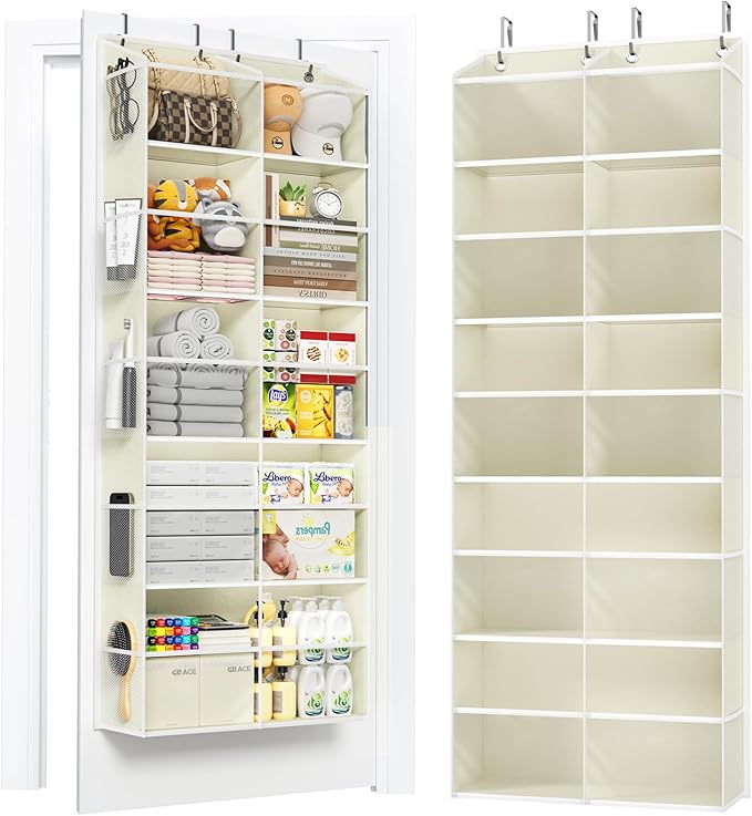 PureSpace 5-Tier Over The Door Organizer with 10 Side Mesh Pockets & Clear Windows, 80 lb Weight Capacity Hanging Storage for Bathroom, Bedroom, Nursery, Kitchen, Organizer Toys (Clear Grey)