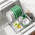 Kitsure Dish Drying Rack – Expandable in-Sink or Over-Sink Dish Rack for Kitchen Counter, Rust-Resistant Metal Dish Strainer with Cutlery Holder, 10.82"-17.12" L x 11.02" W x 3.93" H, Grey