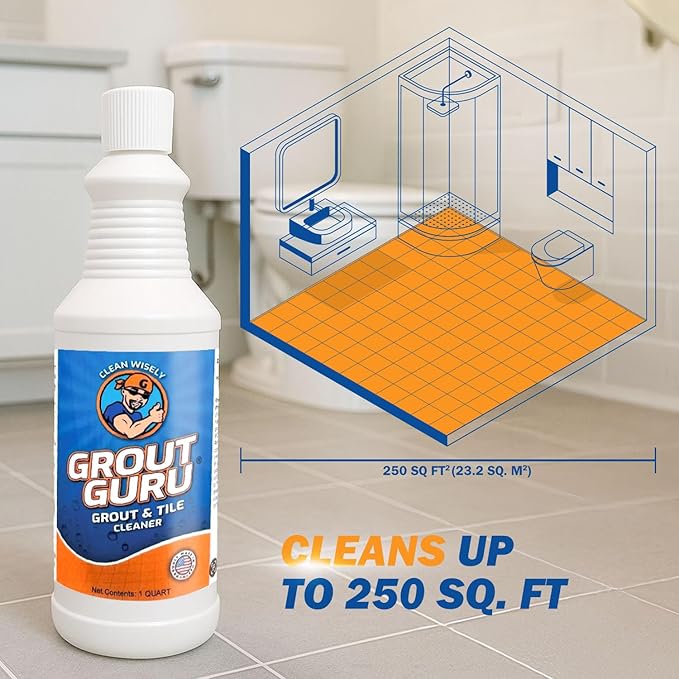 Guru The Professional Grout Cleaner for Tile Floors | Acid Free Formula | Tile Cleaner Spray for Marble, Natural Stones, Porcelain, & Marble | Shower Bathroom and Home Cleaner - Liquid, 32 Oz