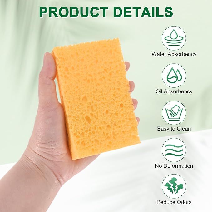 M METERXITY 12-Pack Kitchen Sponges, Condense Eco Cellulose Non-Scratch Scrub Heavy Sponge for Kitchen/Household/Bathroom, Clean Tough Messes Dish Scrubber [Beige]