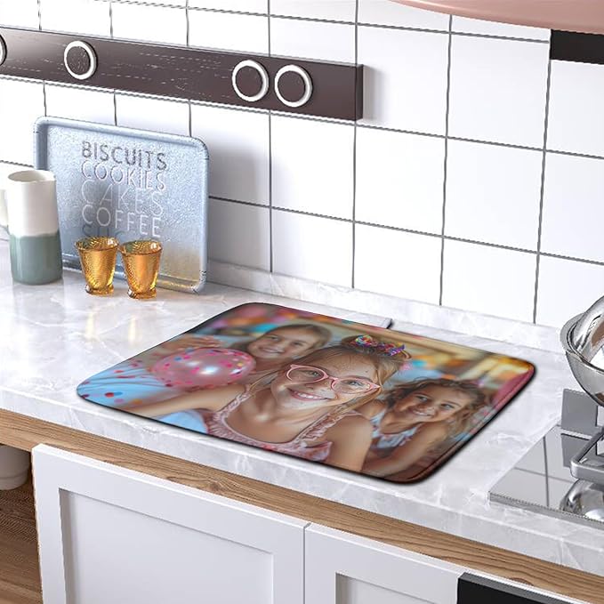 Customized Microfiber Fabric Dish Drying Mat for Kitchen Counter 16x18 Inch,Custom Any Photo or Text Drying Mat Personalized Dish Drainer Mat Super Absorbent Dish Rack Pad for Coffee Bar Sinks