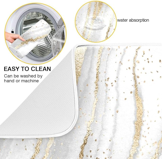 Marble Dish Drying Mat for Kitchen Counter White Golden Marble Gary Grey Drying Mats Super Absorbent Reversible Microfiber Kitchen Countertop Protector Dishes Pad Medium 16x18 inch
