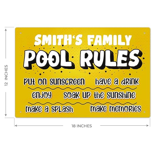 Custom Pool Sign, Pool Rules Put On Sunscreen for Pool Décor Sign, 12x18 Inches, Rust Free .063 Aluminum, Fade Resistant, Made in USA by Sigo Signs