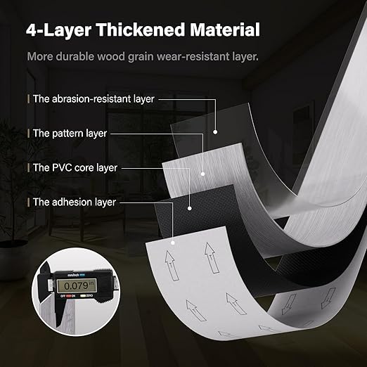 Peel and Stick Floor Tile, INMOZATA Self Adhesive Vinyl Plank Flooring Tile Wood Grain Look 36-Pack 54 Sq.Ft Waterproof Tile Sticker for Bedroom, Living Room, Kitchen, RV(Gray)
