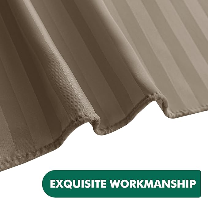 Biscaynebay Fabric Shower Curtain or Liner 72" by 72", Taupe Water Repellent Damask Stripes Bathroom Curtains Machine Washable