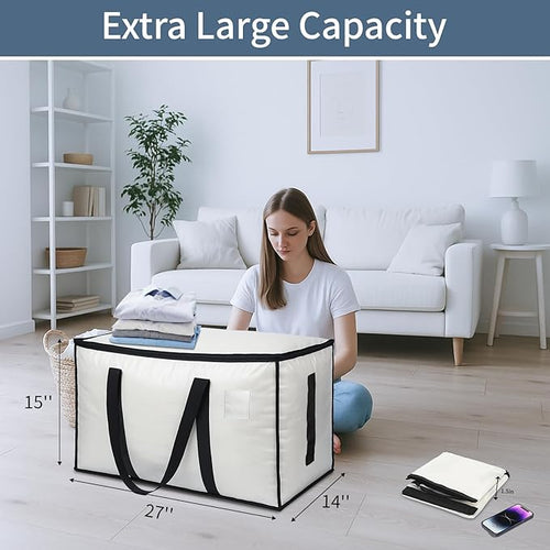 6 Pack-Extra Large Heavy Duty Moving Bags - Waterproof Storage Totes with Handles & Zippers, Foldable for College Dorm, Storage (Clear)