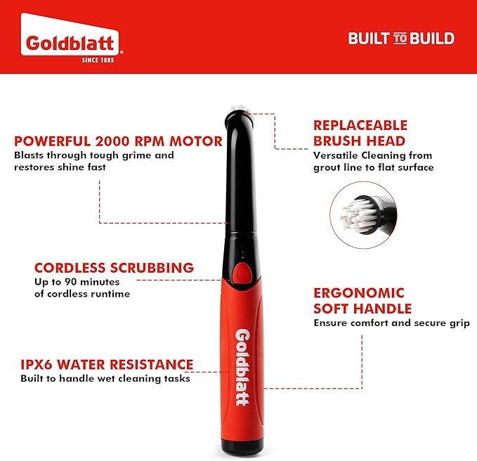 Goldblatt Cordless Electric Spin Scrubber 18-Piece Kit, Power Scrubber with Battery Indicator Light, Waterproof Electric Cleaning Brush for Grout, Tile, Bathroom, Kitchen Cleaning