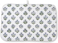 Vintage Blue Sage Green Floral Dish Drying Mat 18 x 24 Inch Block Print Floral Drying Mat for Kitchen Counter Absorbent Boho Flowers Dishes Dry Pad for Drainer Rack Kitchen Fast Dry