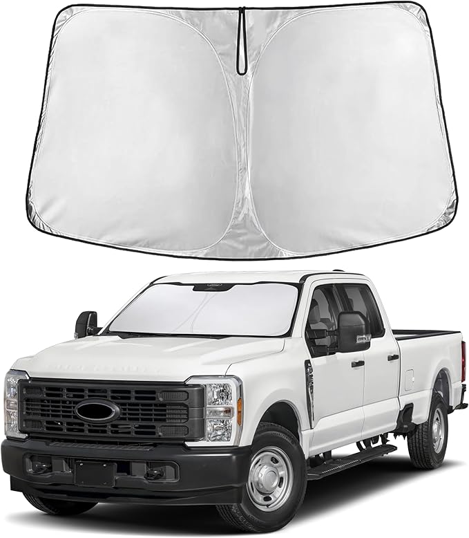 EcoNour Windshield Sun Shade Compatible for Ford F250 2017–2026 | Heavy-Duty Pickup Front Window Sun Visor Shield | Foldable 4-Layer Sunshade | Blocks UV Rays & Reduces Interior Heat